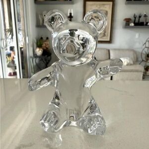 SIGNED DAUM FRANCE 4" TALL CRYSTAL GLASS TEDDY BEAR FIGURINE w/ ORIGINAL LABEL